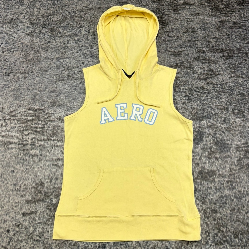 Aeropostale‎ Sleeveless Hoodie Womens Medium Yellow Aero Surf Preppy Y2K